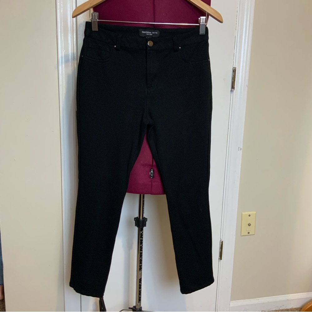 EUC Philomena PETTI  NEW YORK Skinny Black Stretch dressy slacks  L Women